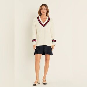 English Factory Cable Knit Pleated V-Neck Sweater Dress | XS